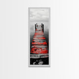 Red Dock, Still Water, Rustic Lake, Quiet Pier, Canvas Print, Bedroom Wall Art, Moody Lake Photography, Autumn Cabin Decor, Minimalist