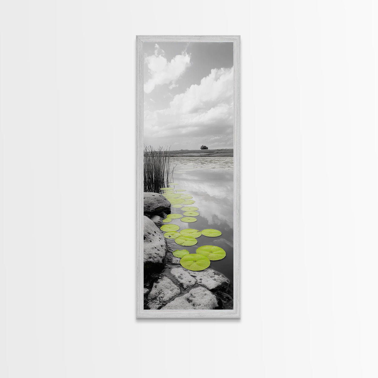 Lily Pads, Serene Pond, Nature Reflection, Framed Canvas Print, Minimalist Landscape Art, Bathroom Wall Art, Tranquil Modern Decor
