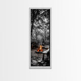 Forest Firepit, Glowing Flames, Wilderness Night, Framed Canvas Print, Camping Wall Art, Rustic Fall Decor, Cabin Living Style