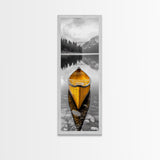 Yellow Canoe, Peaceful Lake, Mountain Reflections, Canvas Print, Nature Lover Gift, Minimalist Wall Art, Cabin Living Room Decor