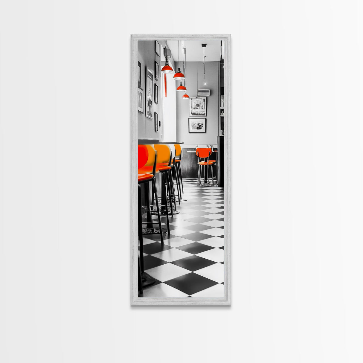 Retro Bar Scene, Modern Kitchen Art, Red Accent Decor, Canvas Print, Bold Urban Photography, Diner Wall Art, Midcentury Kitchen Wall Art