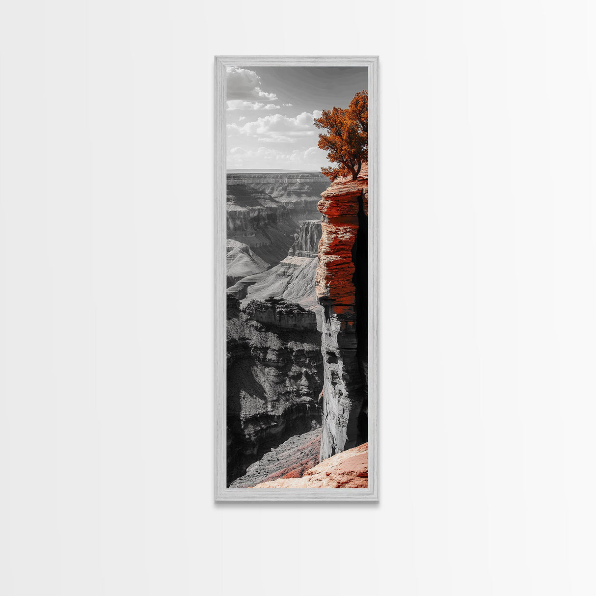 Desert Canyon Cliff, Fall Tree Landscape, Adventure Nature Art, Framed Canvas Print, Earth Tone Wall Decor, Southwest Living Room Art