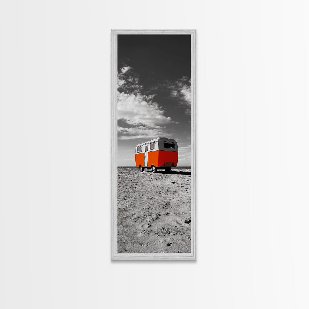 Coastal Camper Van, Beach Road Trip Art, Travel Lover Gift, Framed Canvas Print, Minimalist Seaside Decor, Van Life Wall Art, Entryway Art