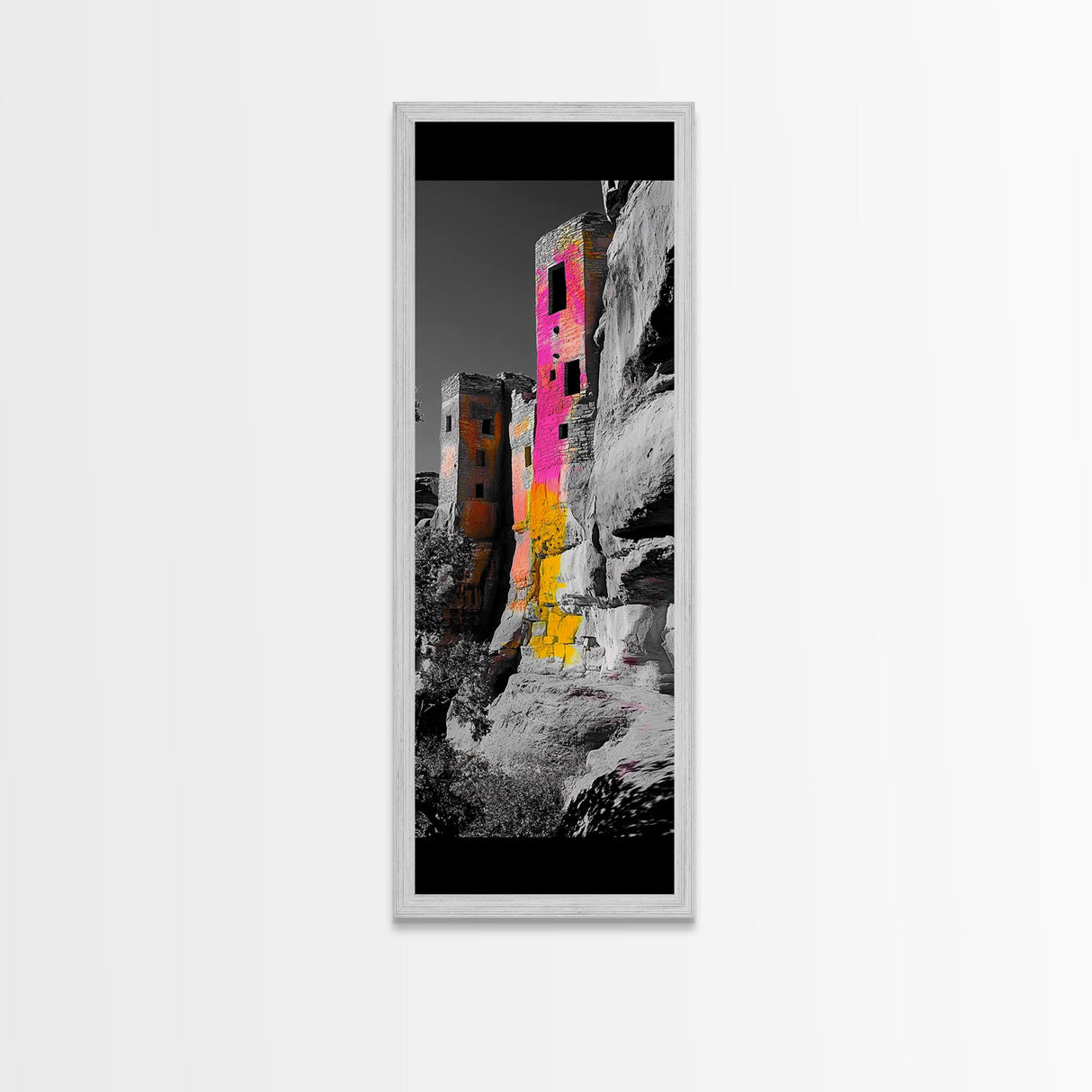 Cliff Dwelling Art, Ancient Ruins Style, Colorful Boho Home Decor, Framed Canvas Print, Southwestern Living Room Wall Art, Hallway Wall Art