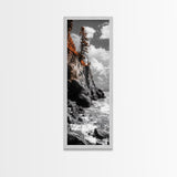 Autumn Cliff Scene, Bold Trees Coastal Wall Art, Fall Foliage Home Style, Framed Canvas Print, Seasonal Nature Living Room Decor
