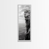 Ocean Cliff Edge, Rugged Coastline Art, Black White Landscape Print, Framed Canvas Print, Modern Seaside Office Wall Decor, Moody Landscape