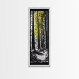 Forest Path Print, Yellow Tree Glow Art, Nature Lover’s Retreat, Framed Canvas Print, Fall Woodland Living Room Wall Decor, Moody Landscape