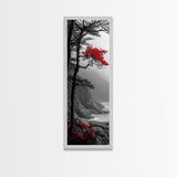 Red Tree, Misty Coast, Autumn Serenity, Coastal Nature Wall Art, Framed Canvas Print, Moody Landscape, Fall Living Room Decor, Minimalist Art