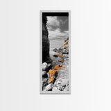 Golden Rocks, Ocean Cove, Tranquil Shoreline, Nature Wall Decor, Canvas Print, Modern Coastal Art, Bathroom or Hallway Wall Art, Neutral Tones