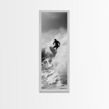 Surfer Wave, Extreme Sports, Ocean Power, Surf Culture, Dynamic Motion Shot, Framed Canvas Print, Coastal Teen Bedroom Wall Art