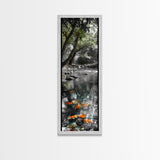 Koi Pond, Peaceful Water, Zen Garden Vibes, Orange Fish, Reflective Nature, Framed Canvas Print, Serene Bedroom Wall Art, Living Room Art