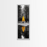 Golden Tree, Forest Reflection, Autumn Solitude, Nature Focused Minimalism, Framed Canvas Print, Zen Bathroom or Office Wall Art