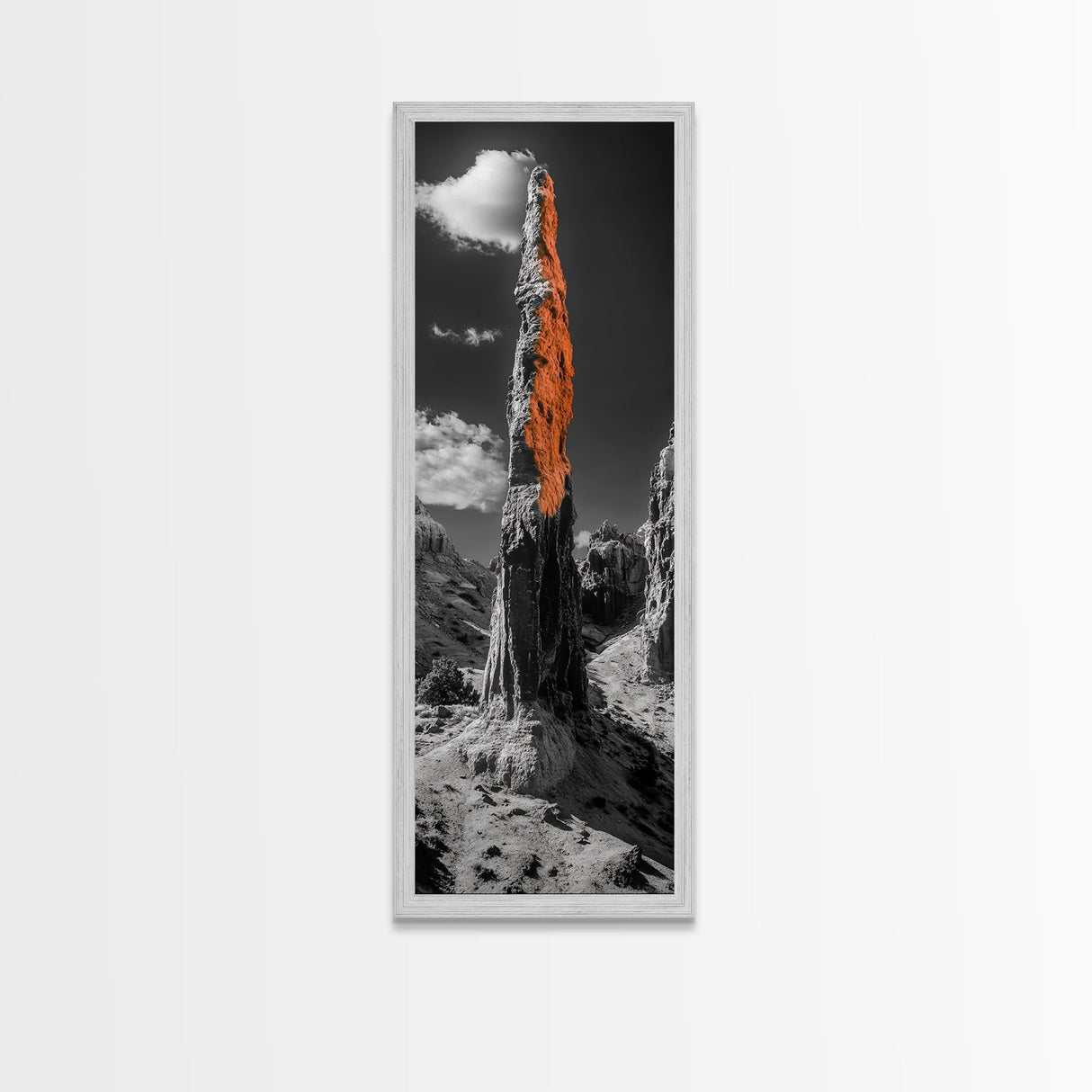 Orange Spire, Desert Rock, Natural Monument, High Contrast Landscape, Framed Canvas Print, Rustic Office Wall Art, Fall Desert Decor