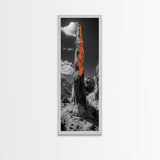 Orange Spire, Desert Rock, Natural Monument, High Contrast Landscape, Framed Canvas Print, Rustic Office Wall Art, Fall Desert Decor