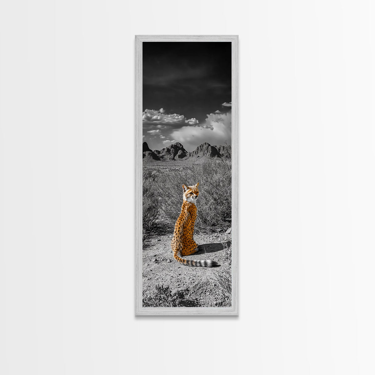 Wild Serval, Desert Cat, Savannah Wildlife, Majestic Predator, Framed Canvas Print, Safari Theme Living Room Wall Art, Modern Nature Decor