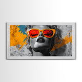 Retro Glam, Bold Woman, Pop Art Fashion, Orange Splash, Framed Canvas Print, Bedroom Wall Art, Modern Glam Decor, Statement Wall Piece