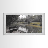 Tranquil Forest, Peaceful Pond, Autumn Riverbank, Framed Canvas Print, Nature Photography, Entryway Art, Fall Vibes, Rustic Wall Decor