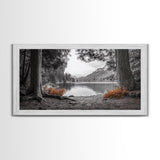 Forest Lake, Autumn Leaves, Nature Path, Woodland Style, Framed Canvas Print, Rustic Wall Art, Entryway Art, Cabin Wall Decor