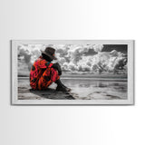 Island Dreaming, Beach Vibes, Serene Reflection, Cultural Portrait, Framed Canvas Print, Living Room Wall Art, Peaceful Coastal Scene