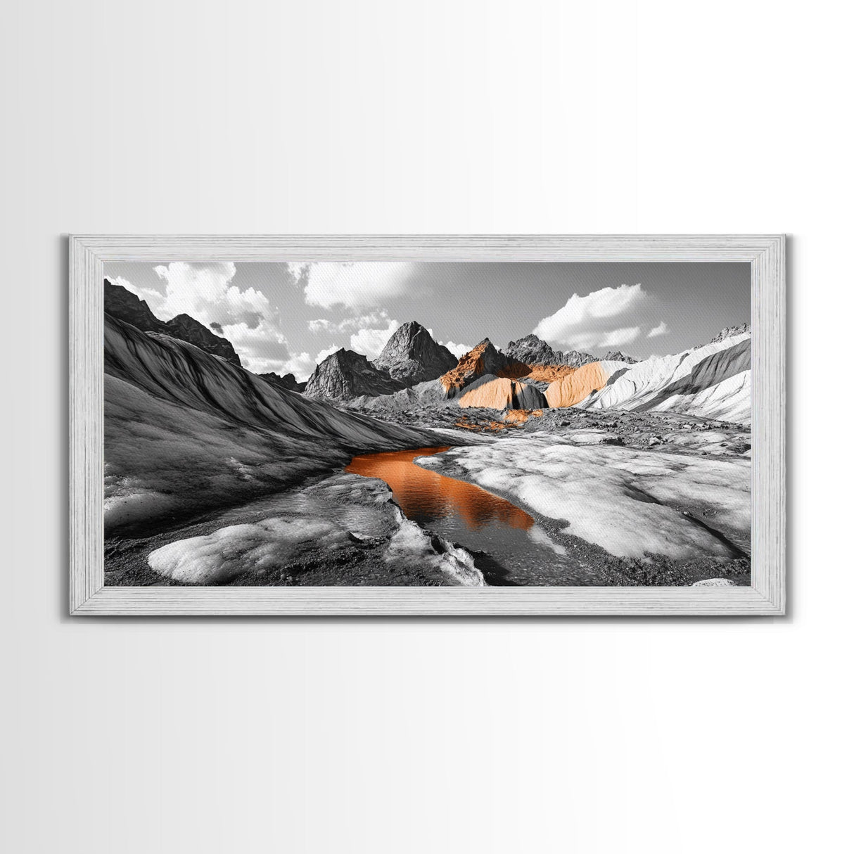 Glacial Canyon, Orange Reflection, Monochrome Mountain, Fall Landscape, Framed Canvas Print, Rustic Wall Decor, Adventure Photography