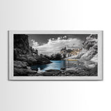 Hidden Cove, Blue Waters, Rugged Coast, Rocky Escape, Canvas Print, Nature Wall Art, Minimalist Seascape, Monochrome Landscape