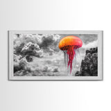 Orange Jellyfish, Floating Creature, Surreal Sky, Dreamlike Scene – Canvas Print, Nautical Wall Art, Living Room Piece, Ocean Fantasy