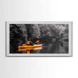 Kayaker Journey, Autumn Paddle, Wilderness Escape, Forest Calm – Canvas Print, Adventure Wall Art, Man Cave Decor, Nature Exploration Scene