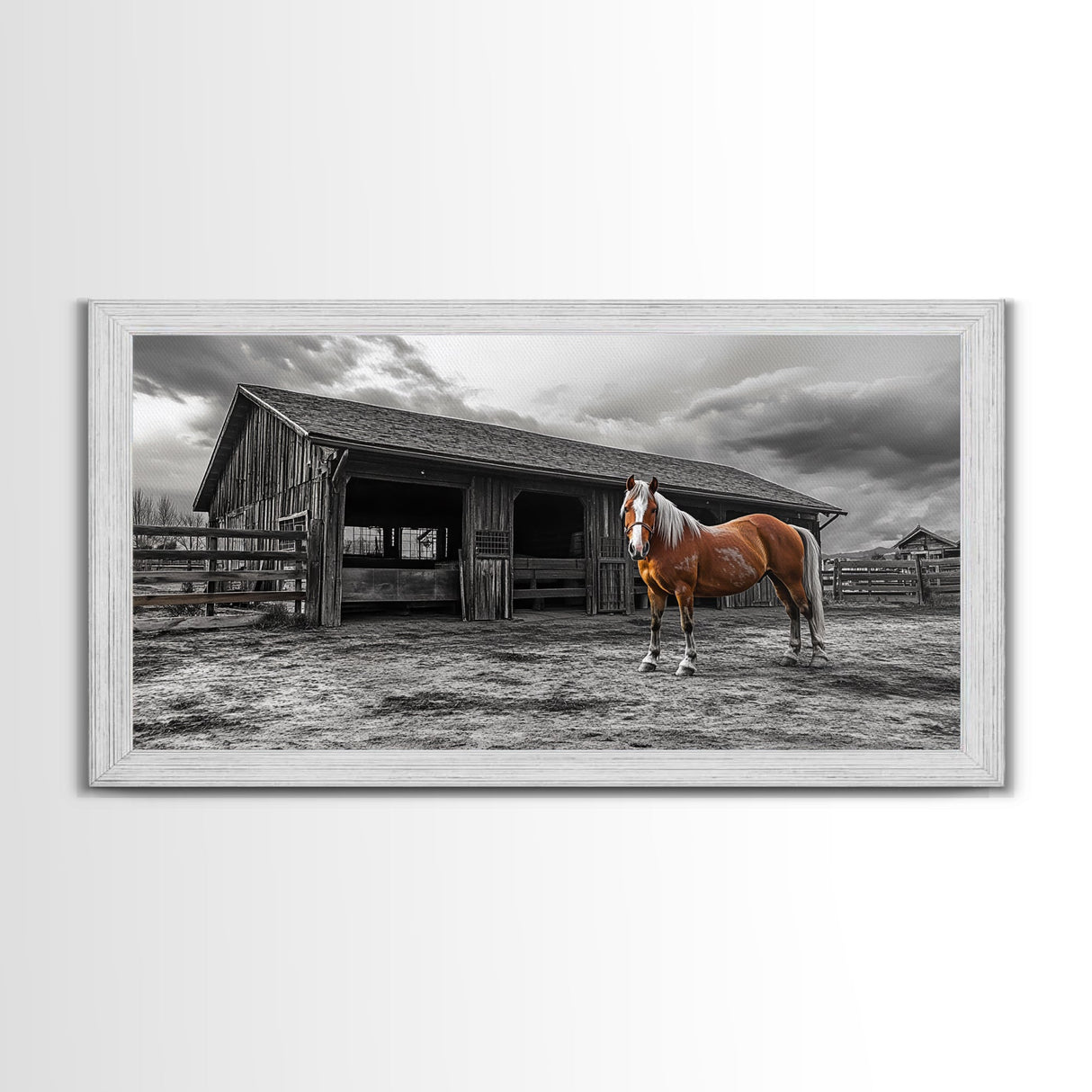 Rustic Horse, Country Barn, Moody Sky, Farm Vibes, Framed Canvas Print, Western Decor, Farmhouse Wall Art, Living Room Accent, Fall Art