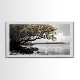 Mangrove Tree, Coastal Roots, Golden Leaves, Ocean View, Framed Canvas Print, Beach House Art, Nature Wall Decor, Minimal Coastal Vibe