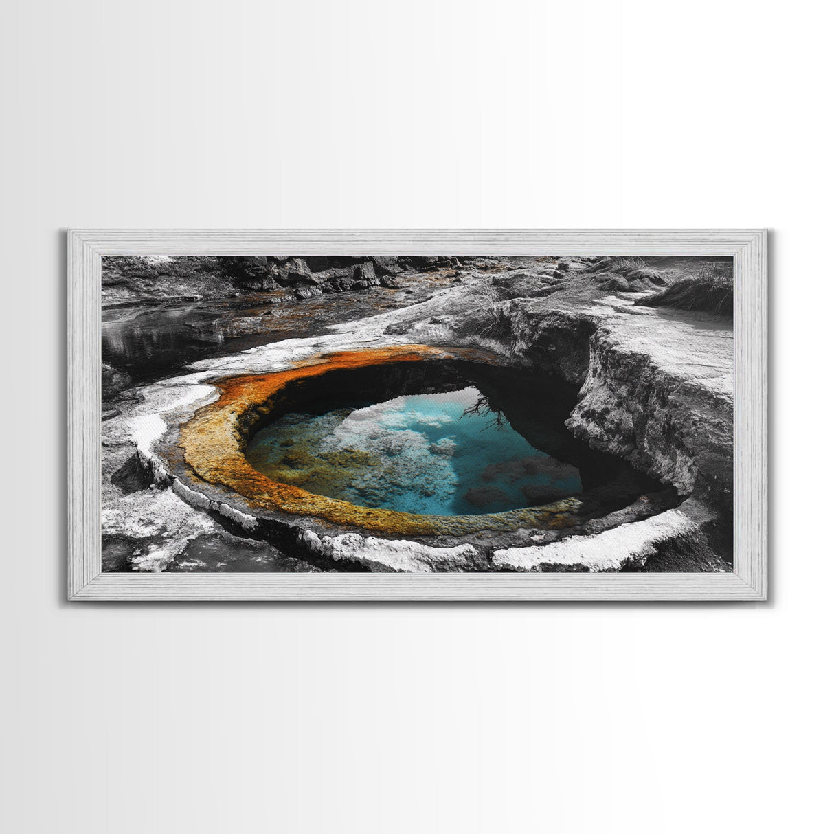 Geothermal Pool, Natural Wonders Photography, Yellowstone Landscape Decor, Earth Tones Wall Art, Framed Canvas Print, Bathroom Art
