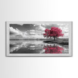 Pink Tree Reflections, Minimal Nature Art, Monochrome Landscape Canvas Print, Tranquil Bedroom or Living Room Wall Decor