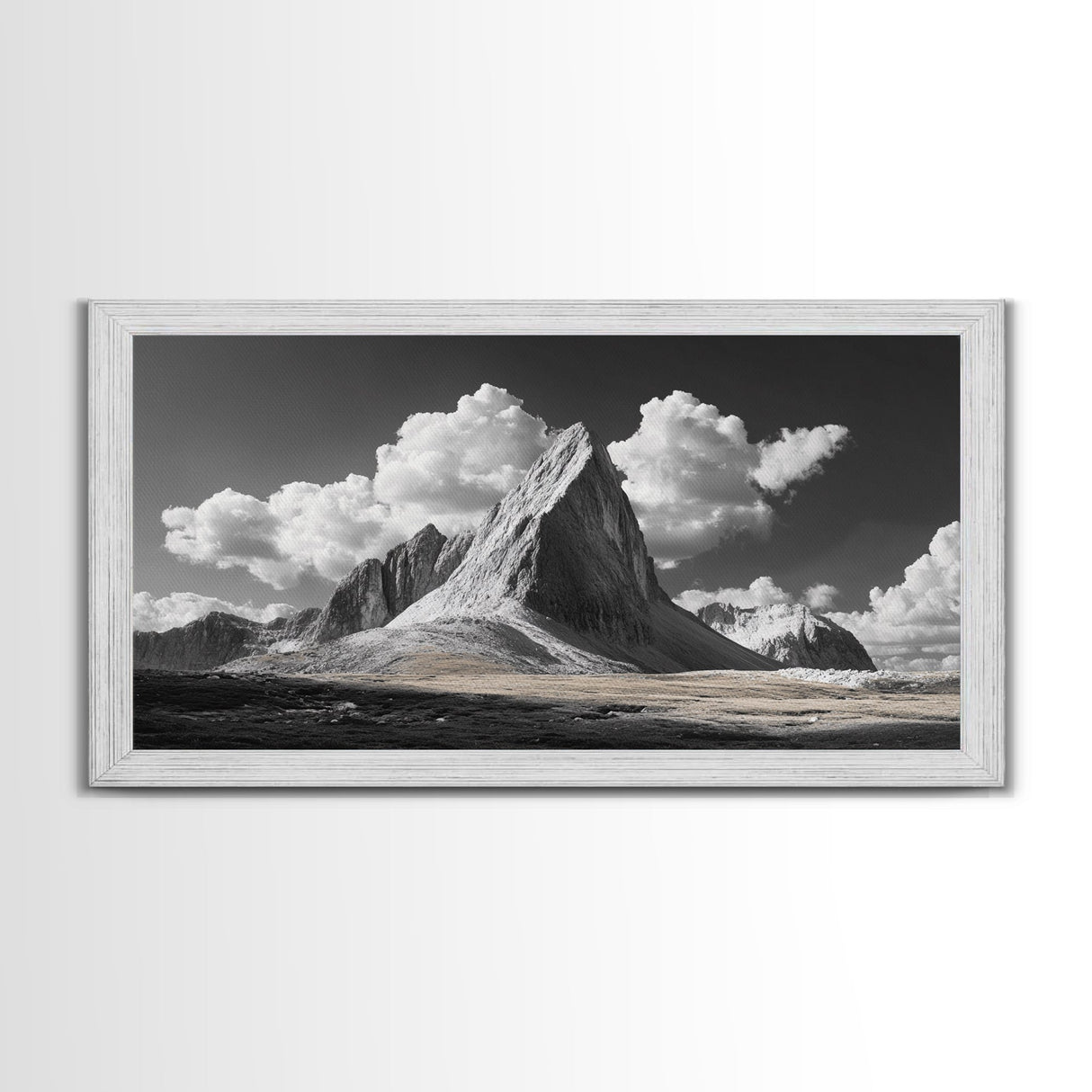 Dramatic Peak, Cloudy Sky, Monochrome Nature, Canvas Print, Minimalist Mountain Wall Art, Office Decor, Black White Landscape