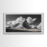 Dramatic Peak, Cloudy Sky, Monochrome Nature, Canvas Print, Minimalist Mountain Wall Art, Office Decor, Black White Landscape