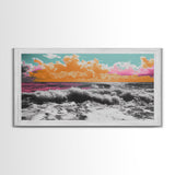 Vibrant Ocean, Sunset Sky, Colorful Waves, Canvas Print, Surreal Coastal Wall Art, Bathroom Decor, Modern Beach Aesthetic