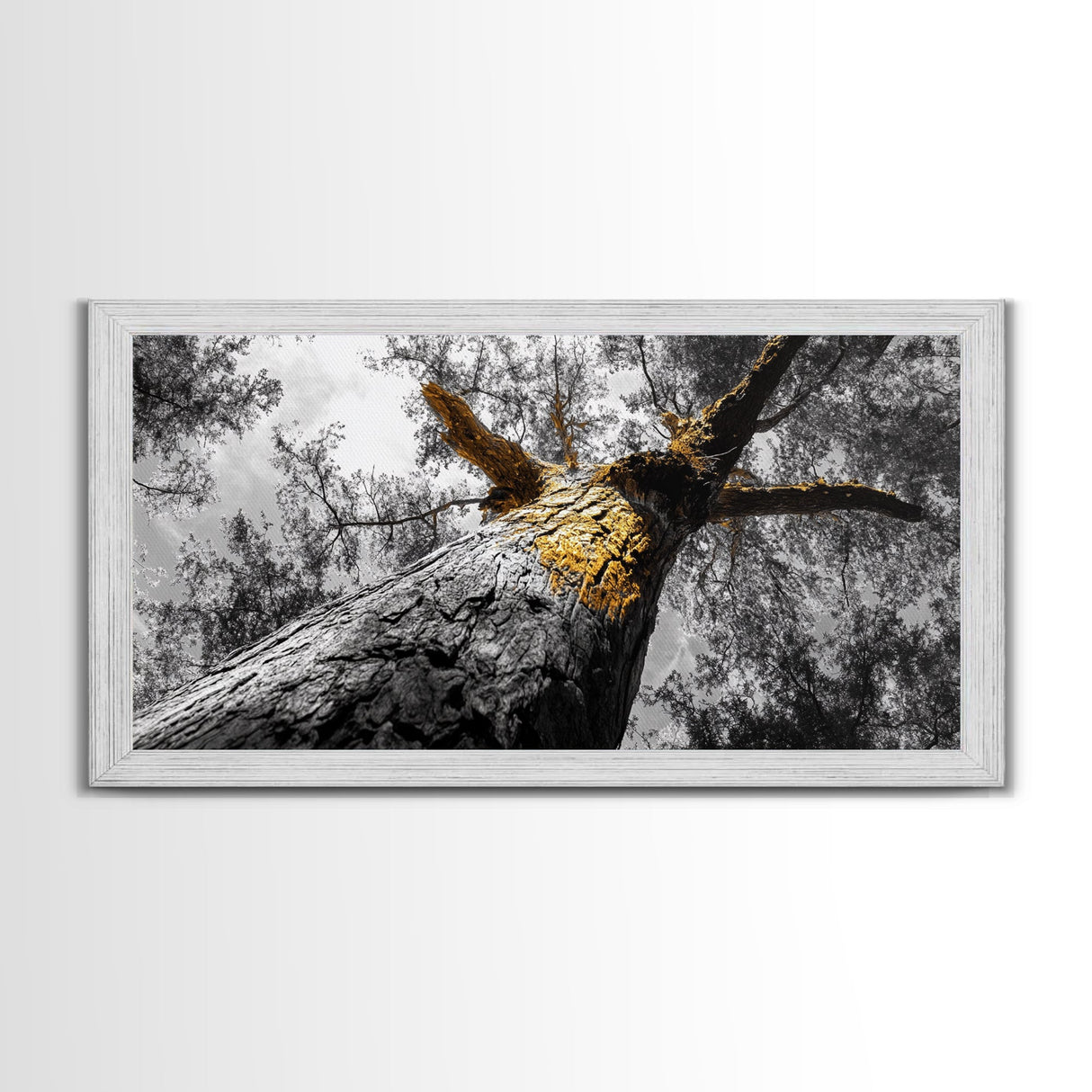 Golden Tree, Nature Upward, Woodland Strength, Forest Energy, Framed Canvas Print, Autumn Wall Art, Minimalist Tree Decor, Nature Print
