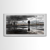 Solitude Reflection, Urban Mood, Moody Skies, Canvas Print, Modern Wall Art, Entryway Decor, Urban Photography, Minimalist Art, Rainy Day Art