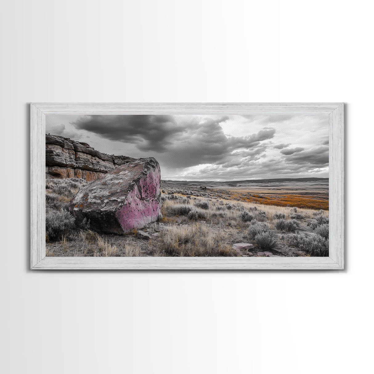 Painted Boulder, Wild Plains, Desert Glow, Framed Canvas Print, Fall Wall Art, Rustic Decor, Southwestern Art, Landscape Photography
