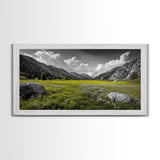Mountain Meadow, Alpine Landscape, Nature Photography, Wildflower Field, Framed Canvas Print, Bedroom Wall Art, Summer Vibes, Scenic Escape