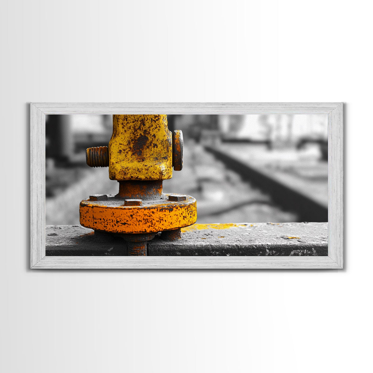 Industrial Bolt Closeup, Yellow Metal, Grunge Texture, Modern Industrial Art, Framed Canvas Print, Garage Wall Decor, Urban Loft Style