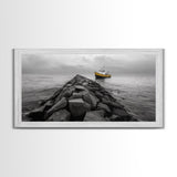 Ship At Sea, Yellow Boat, Ocean Journey, Nautical Photography, Canvas Print, Coastal Wall Art, Bathroom Decor, Minimalist Ocean Art