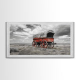 Prairie Red Wagon, Old West Scene, Framed Canvas Print, Rustic Wall Decor, Western Style Art, Living Room Accent, Cowboy Nostalgia