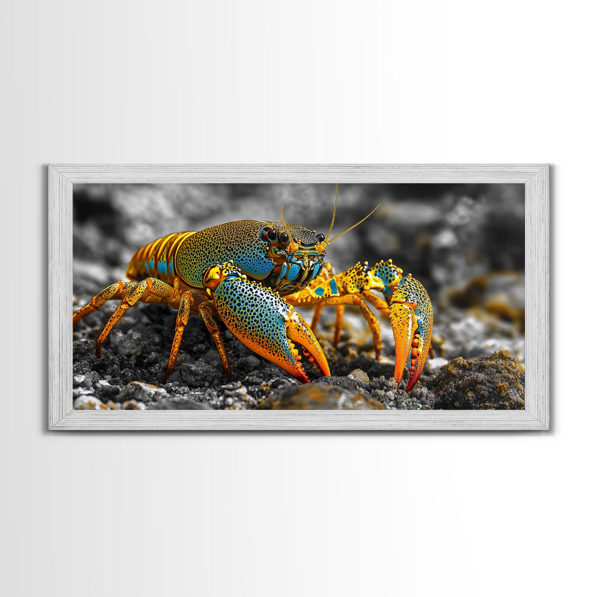 Rainbow Lobster, Bold Colors, Exotic Crustacean, Canvas Print, Underwater Art, Coastal Living Room Wall Art, Boho Ocean Creature Decor