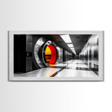 Vault Door, Futuristic Hallway, Urban Industrial Art, Sci Fi Decor, Framed Canvas Print, Office Wall Art, Red Orange Interior Glow