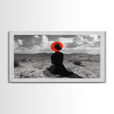 Red Hat Woman, Surreal Desert, Fashion Silhouette, Framed Canvas Print, Minimalist Wall Art, Bold Modern Decor, Bedroom Gallery Style
