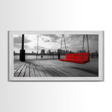Red Swing, Skyline View, Urban Romance, Canvas Print, Cityscape Wall Art, Modern Minimalist Decor, Contemporary Bedroom Accent
