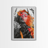 Surreal Woman, Field Portrait, Neon Face Art, Framed Canvas Print, Bold Feminine Wall Art, Bedroom Decor, Modern Pop Art Print
