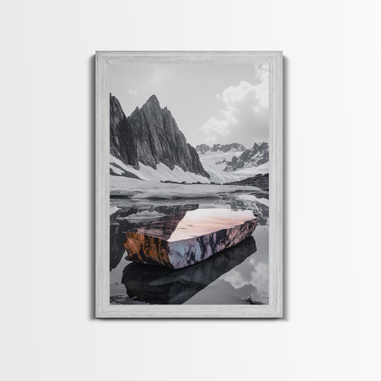 Glacial Rock, Abstract Ice Reflection, Surreal Landscape, Canvas Print, Nature Photography, Minimalist Winter Wall Art, Modern Decor