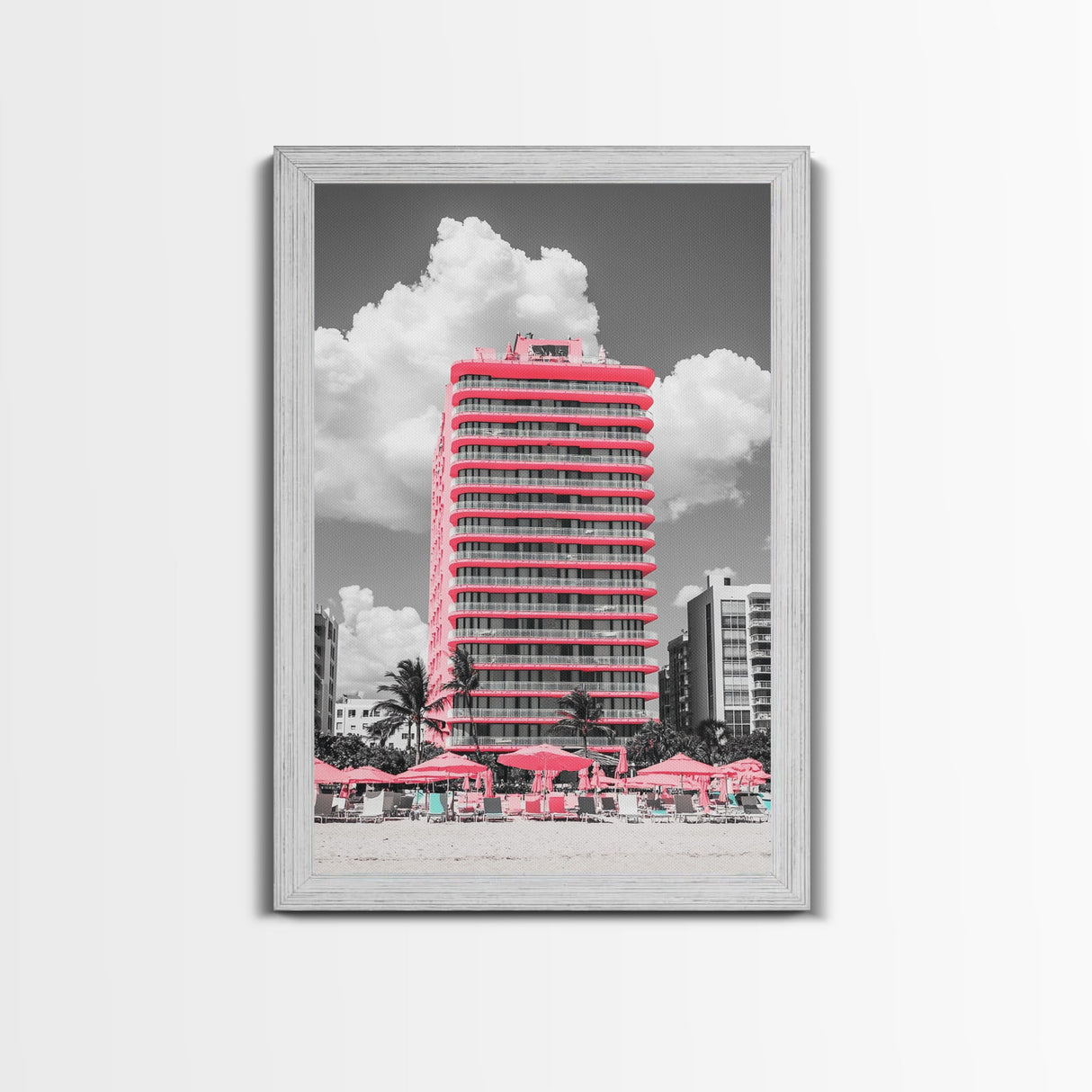 Pink Hotel, Miami Vibes, Summer Retro, Beach Scene, Canvas Print, Pop Art Aesthetic, Living Room Wall Art, Vacation Style