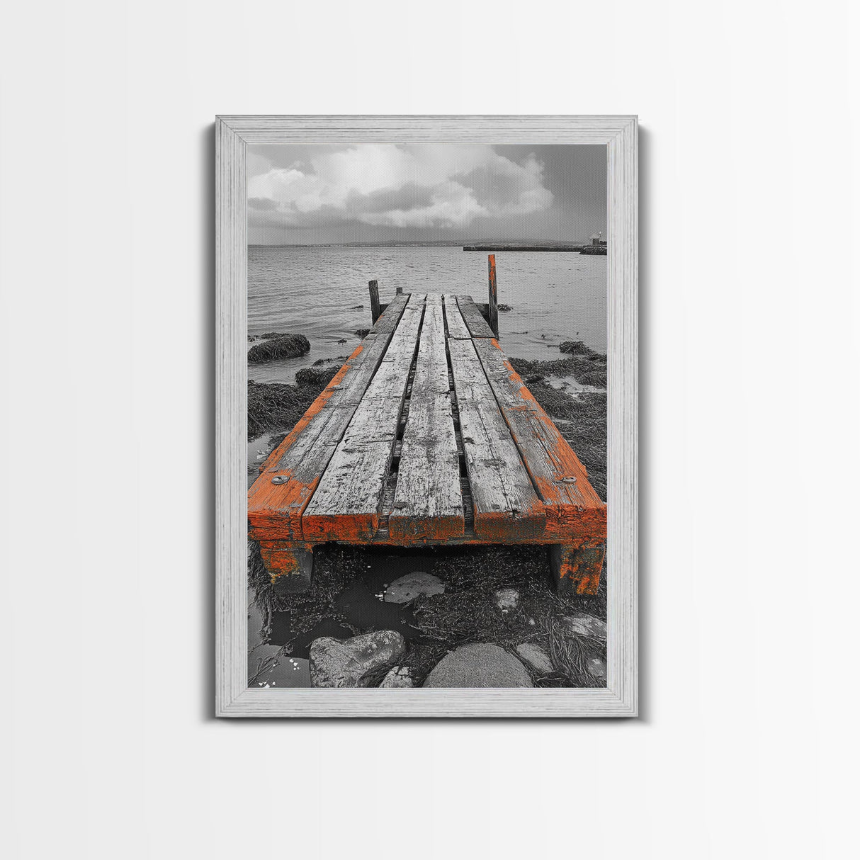 Rustic Dock, Seaside Escape, Coastal Pier, Nautical Wood, Canvas Print, Lake House Decor, Farmhouse Style, Living Room Wall Art
