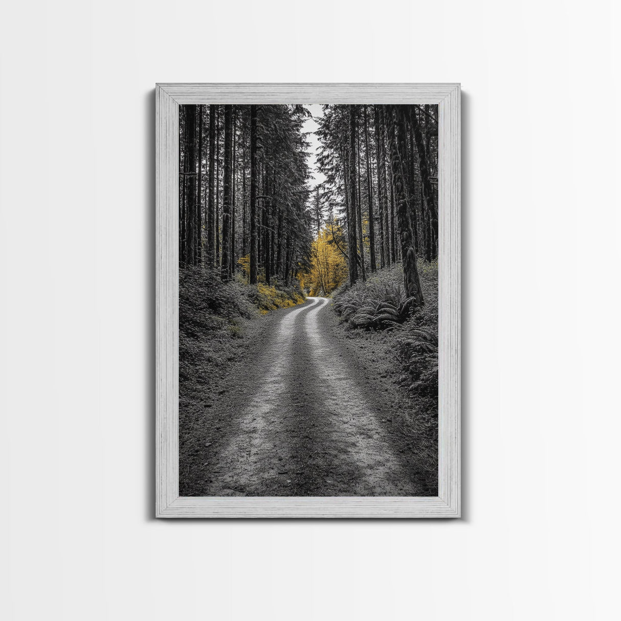 Forest Path, Yellow Trees, Autumn Trail, Framed Canvas Print, Fall Wall Art, Woodland Nature Decor, Cozy Home Accent, Entryway Artwork